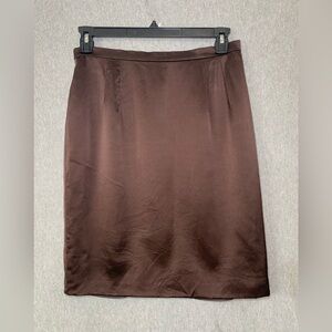 Vintage Sunny Choi Women's Brown Silk Skirt - Size 12